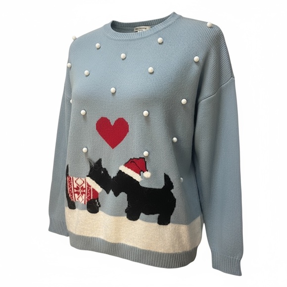 Ugly Christmas  Sweater  Collection Woman 1X Plus Scotty Dogs Blue snow pomp pom - Picture 2 of 14